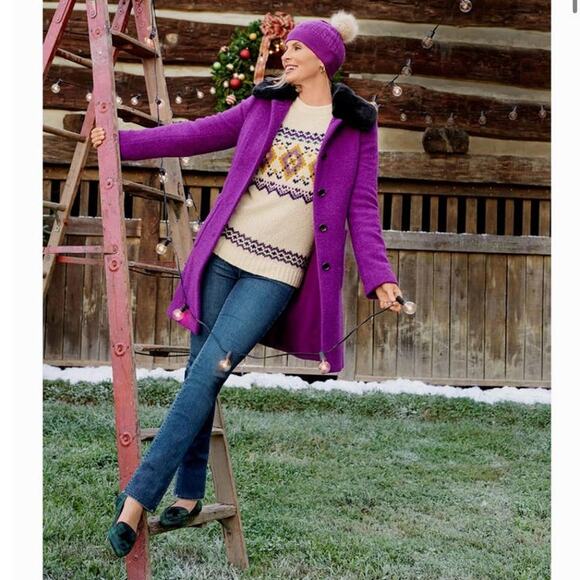 Talbots Fair Isle wool blend mockneck sweater ivory multicolor size small - Picture 13 of 14